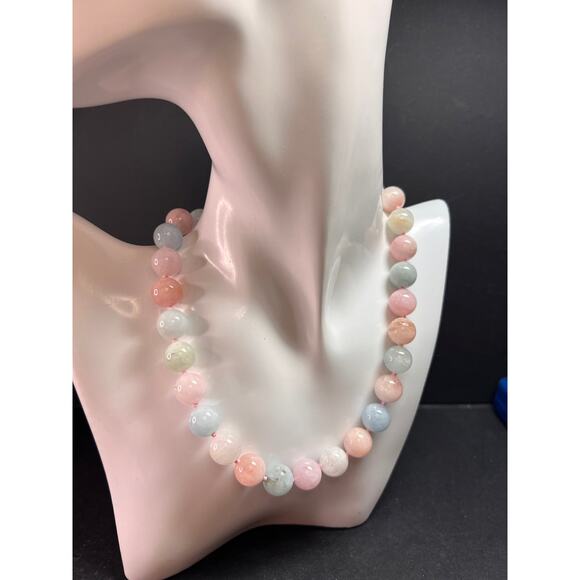 Modern Multi Beryl Bolo Necklace 12mm Morganite Aquamarine Sterling - Picture 1 of 13